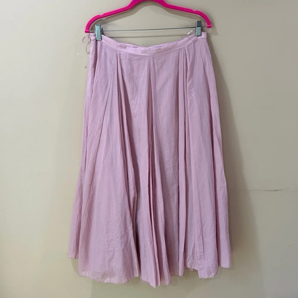 Zara ZW Collection Flared Cotton Midi Skirt Pink Pleated High Waist Flowy Large - Picture 3 of 8